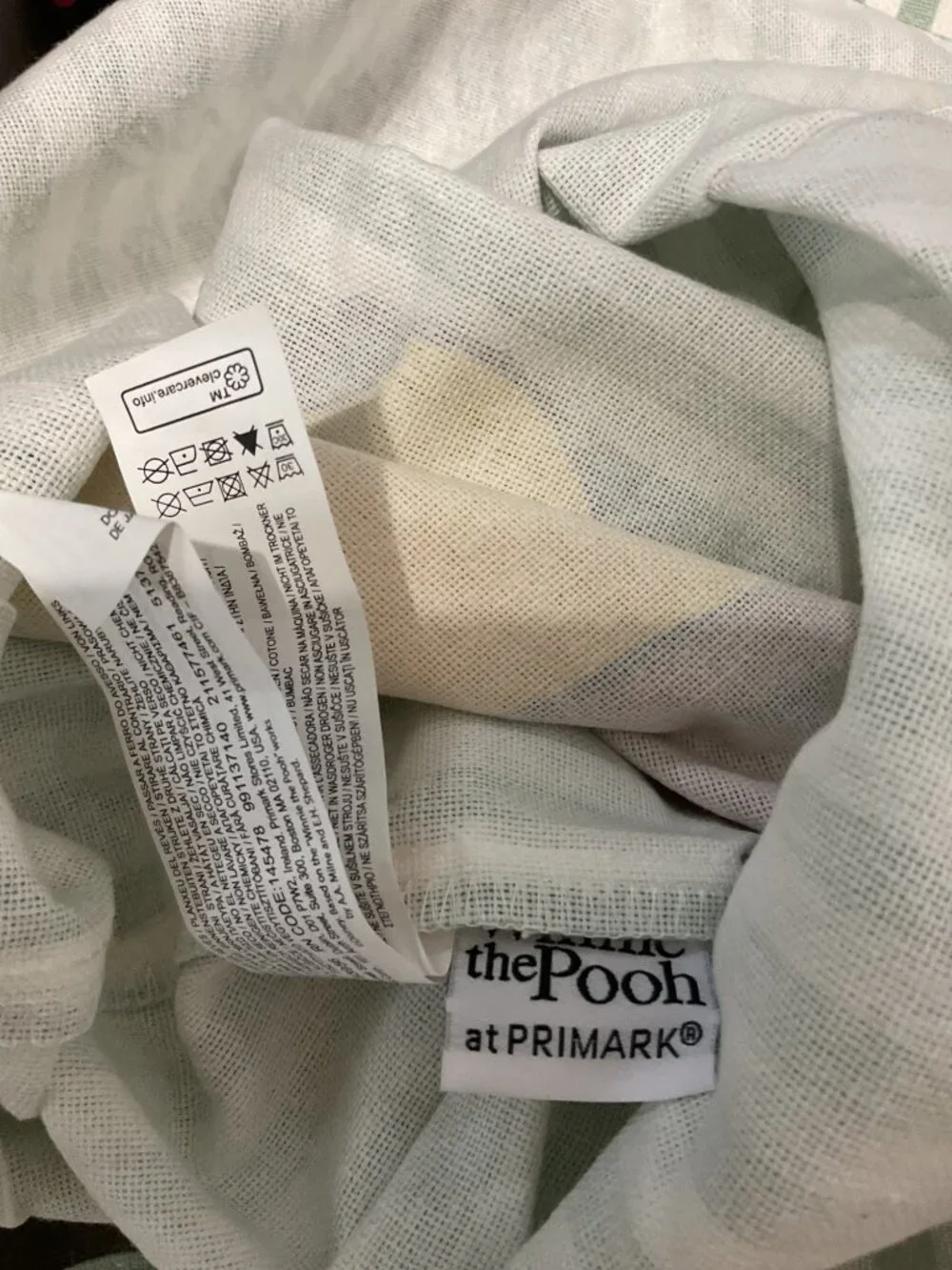 Disney x Primark Winnie the Pooh Sage Green and White Striped Cotton Canvas Tote